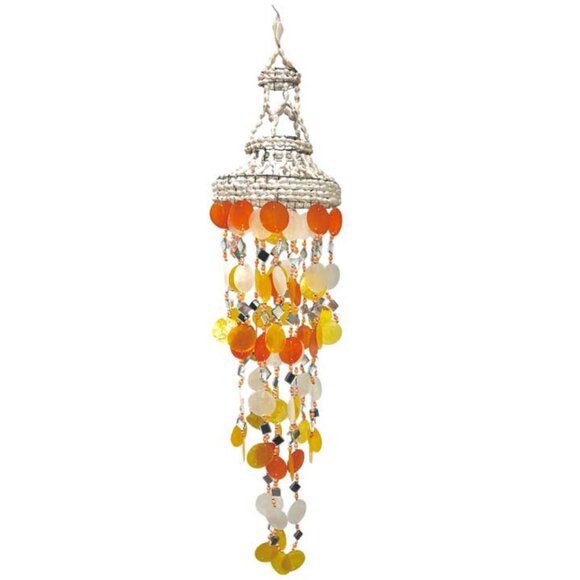 Mirrored Tile Capiz & Seashell Belize Artisan Made Windchimes Bohemian Decor NEW - Picture 3 of 5